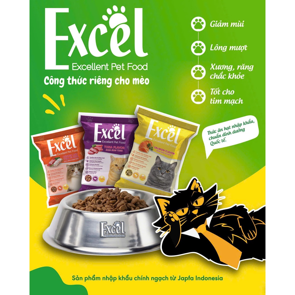 [500g] Hạt Cho Mèo Excel Bổ Sung Taurine, Omega 3-6, Dưỡng Lông, Dễ Tiêu Hóa Cho Mèo Lớn
