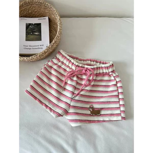 Quần Short Nữ Kẻ Sọc Phối Nơ Hồng – Quần Mặc Nhà Lưng Thun Co Giãn Dáng Xinh Dễ Thương