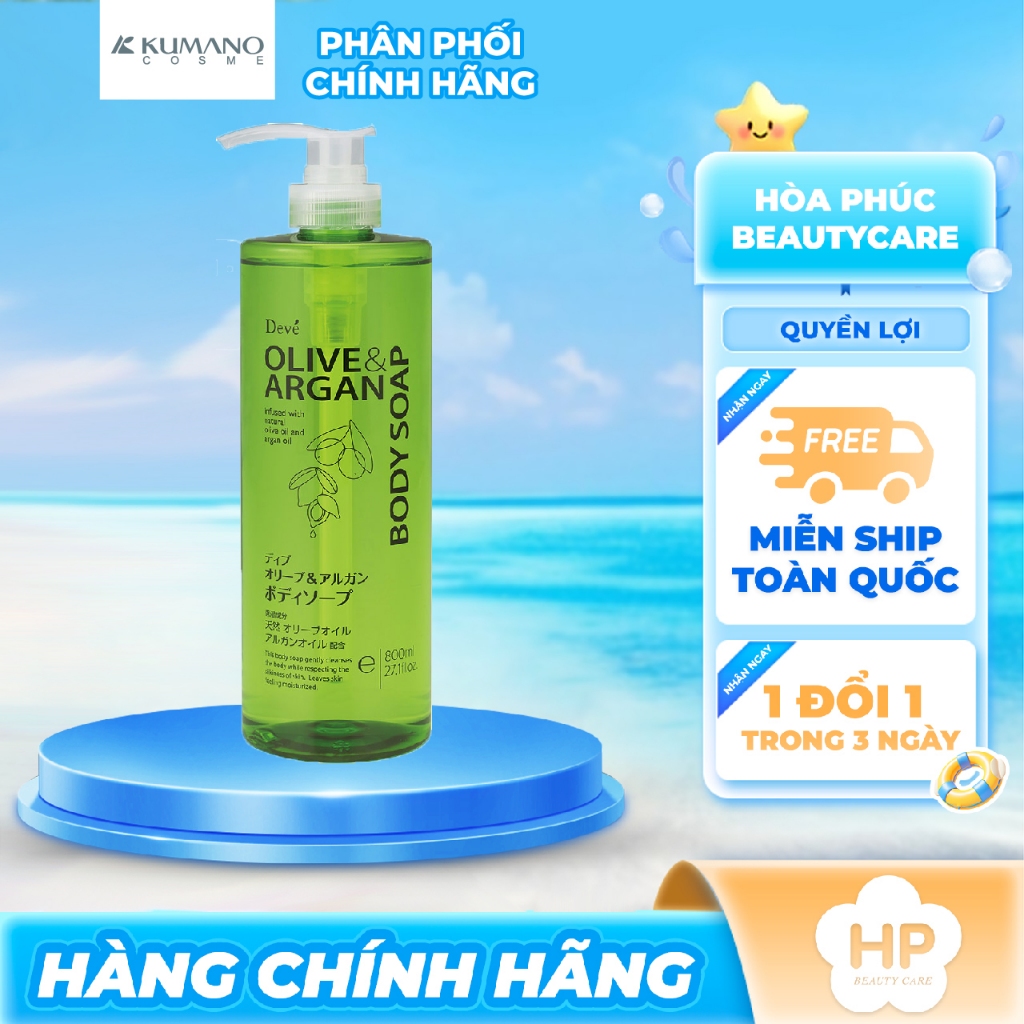 Sữa Tắm Dưỡng Sáng Mịn Da Sạch Sâu Deve Olive & Argan Body Soap (800ML)