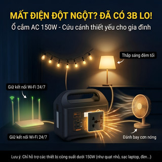 Trạm Sạc Dự Phòng Di Động 3B 45000mAh 150W Cắm Điện 220V AC - Pin Dự Phòng Cắm Trại, Đèn LED, Cứu Cánh Mất Điện