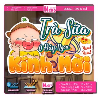 Decal Trang Trí Trà Sữa Kính Mời, Tranh Dán Quán Nước, Trà Sữa, Dán Tường, Tủ, Kính, Xe Đẩy - Sticker Chịu Được Mưa Nắng