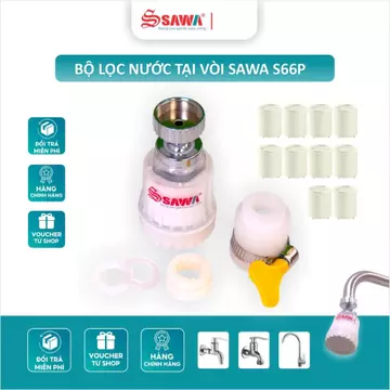 Bộ lọc nước tại vòi Sawa S66P cổ xoay 360 độ, lọc nước 2 giai đoạn với lõi lọc PP kết hợp hạt lọc Canxi Sulfite