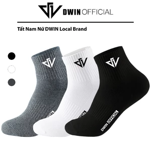 Combo 06 đôi Tất nam nữ cổ trung dệt logo DWIN vớ chất co giãn thấm hút tốt thoáng khí khử khuẩn