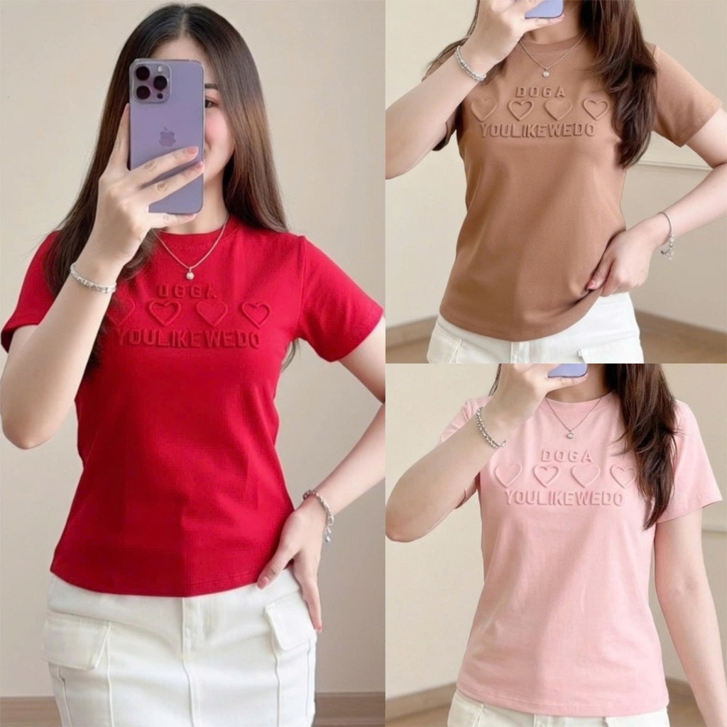 Áo Thun dáng babytee  dập chữ nổi DOGA họa tiết  trái tiêm dập nổi 3D có 6 màu trẻ trung mã 192