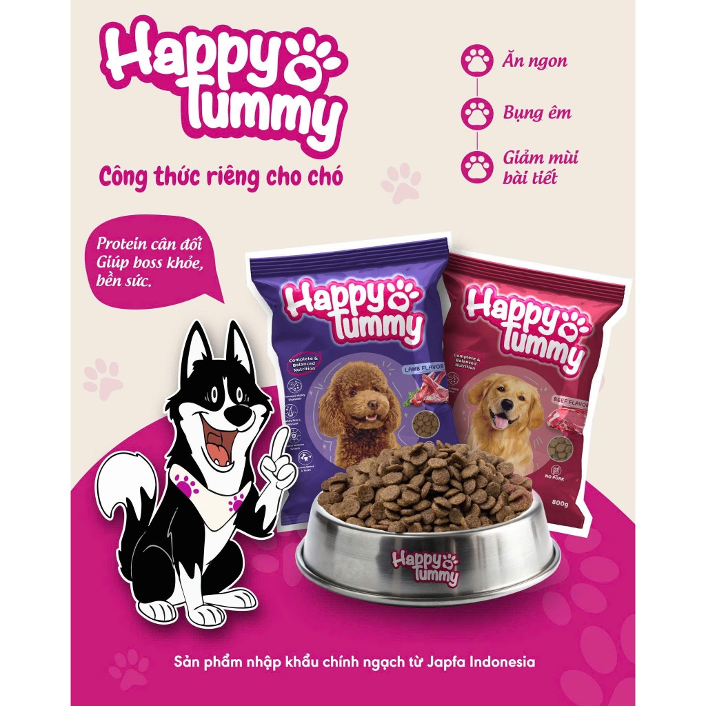 Hạt Cho Chó Happy Tummy 800g Giàu Dinh Dưỡng, Dễ Tiêu Hóa Giảm Mùi Hôi Phân, Tăng Cường Cơ Bắp