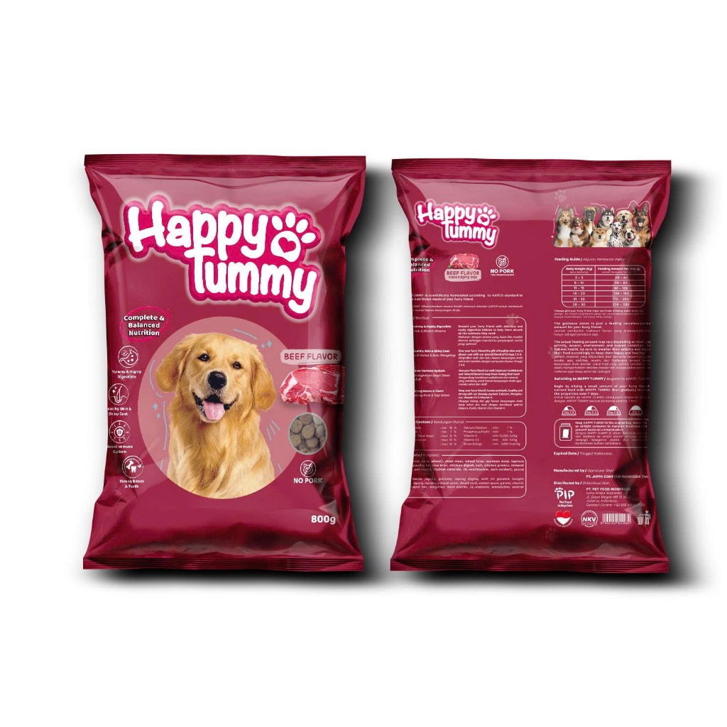 Hạt Cho Chó Happy Tummy 800g Giàu Dinh Dưỡng, Dễ Tiêu Hóa Giảm Mùi Hôi Phân, Tăng Cường Cơ Bắp