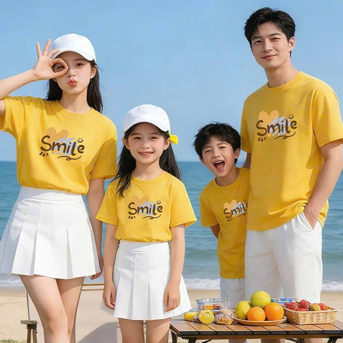 Áo Gia Đình 3/4/5 Người Mẫu Smile Nhiều Màu Phong Cách Sang Trọng Vải Thun Cotton Dày Mềm Mịn Đủ Size Cực Yêu