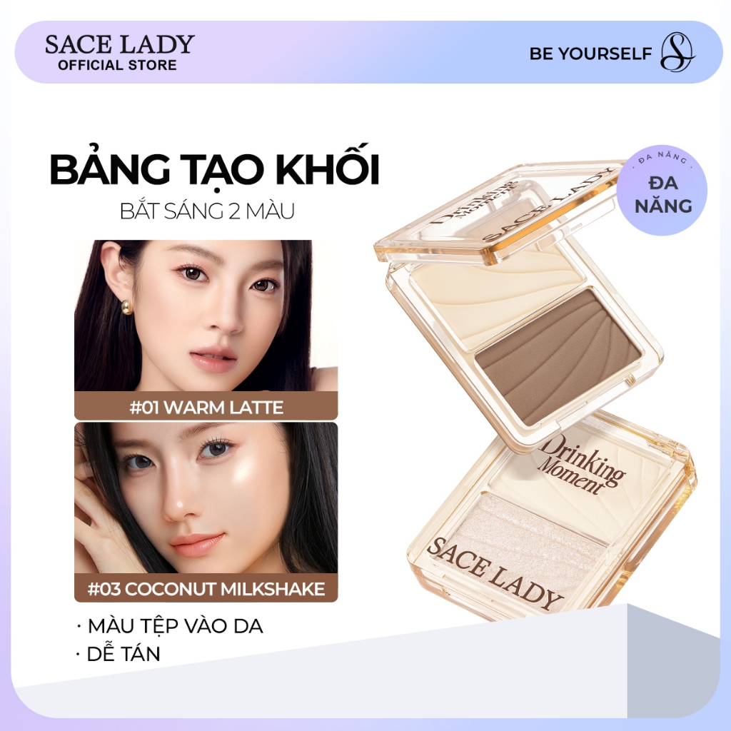 Bảng Tạo Khối & Highlight 2 Ô SACE LADY – Hiệu Ứng Gương Mặt 3D Sắc Nét 4g