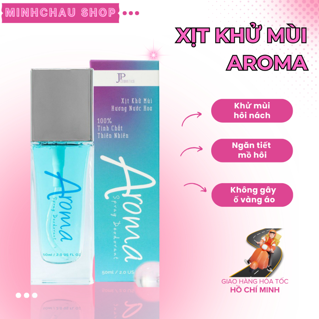 Xịt Khử Mùi Toàn Thân AROMA 50ml, Giúp Ngăn Tiết Mồ Hôi, Khử Mùi Hôi Nách, Không Gây Ố Vàng Áo