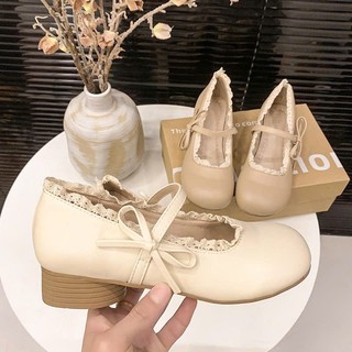 Hàng L1 Giày búp bê lolita đế cao 3cm phối nơ ngang chất da sáp lì QV455