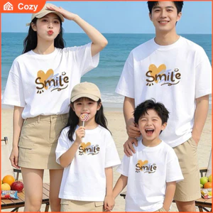 Áo Gia Đình 3/4/5 Người Mẫu Smile Nhiều Màu Phong Cách Sang Trọng Vải Thun Cotton Dày Mềm Mịn Đủ Size Cực Yêu