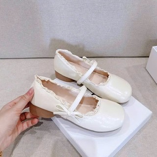 Hàng L1 Giày búp bê lolita đế cao 3cm phối nơ ngang chất da sáp lì QV455