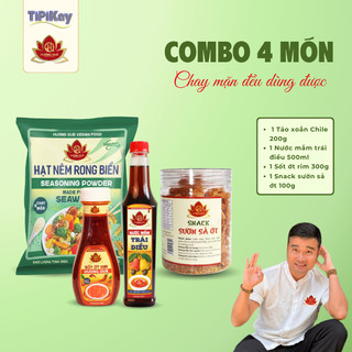 Combo 1 Mắm Trái Điều 500ml + 1 Sốt Ớt 300g + 1 Hạt Nêm Rong Biển 450g + 1 Snack Sườn Sả Ớt 100g - TiPiKay Shop