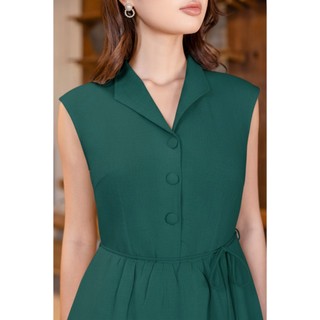 SWANLAKE | Váy Đầm Nữ Midi Sát Nách Cổ Sơ Mi Dây Thắt Eo Vải Linen Cao Cấp Thanh Lịch D13472