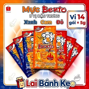 Vỉ 14 Gói Mực Bento Thái Lan (5g/gói) - Đủ 3 Vị Xanh, Cam, Đỏ - Đồ Ăn Vặt Nội Địa Thái Giá Sỉ