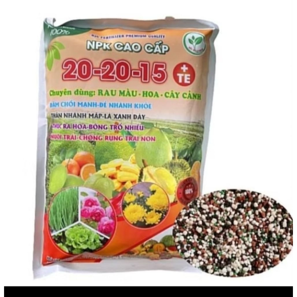 (200g) Phân Bón Vô Cơ NPK 20-20-15 +Tế  Bổ Sung Vi Lượng Cu, Fe,...Dưỡng Lá, Nuôi Trái, Rễ Khoẻ Dùng Cho Rau Củ Quả,..