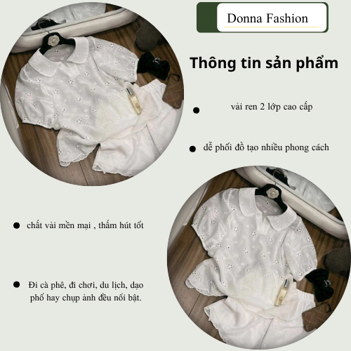 Set Đồ Nữ Áo Ren Hoa Cổ Sen Phối Quần Short – Đồ Bộ Nữ Tiểu Thư Nhẹ Nhàng Đi Chơi Du Lịch DONNA HCOM26277