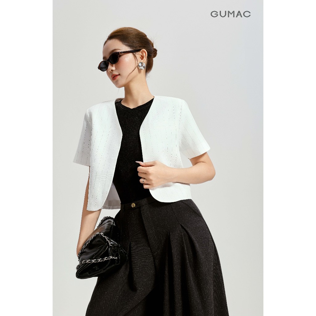 Set Áo Khoác Blazer GUMAC Form Suông Tay Ngắn OWG04096 - OWG04097 - Chân Váy Ngắn Dáng A Xòe Trẻ Trung VG04089