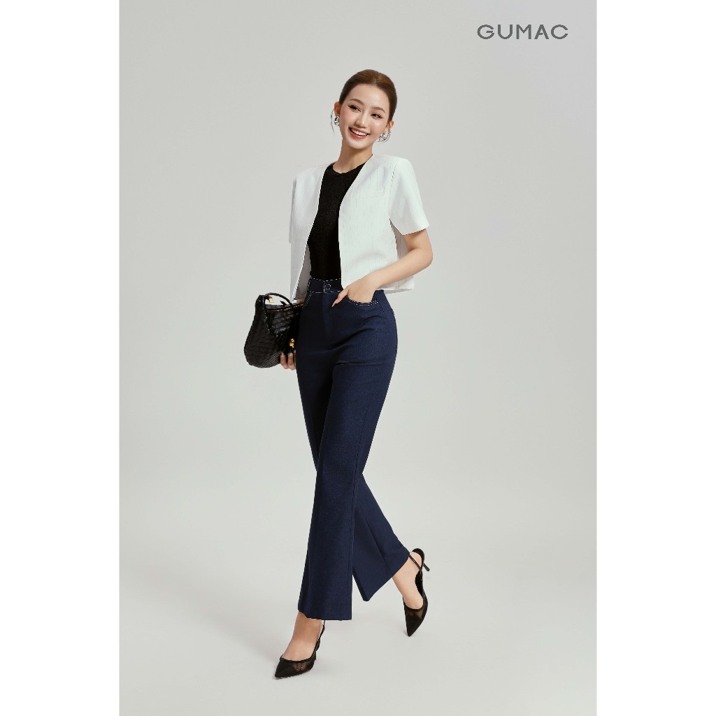 Quần Tây Ống Loe Nữ GUMAC Lưng Rời Đính Nút Phối Diễu Chỉ Cách Điệu Thanh Lịch QG04014