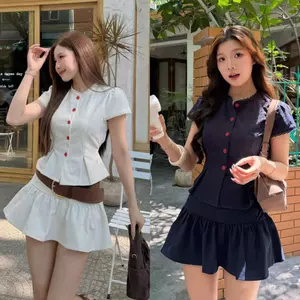 Set kiểu nữ NABI thô mềm phối cúc đỏ kèm chân váy cạp cao form xoè SAT419