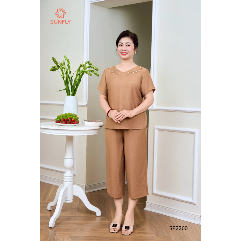 SP2260 Đồ bộ mặc nhà nữ linen áo cộc quần ngố