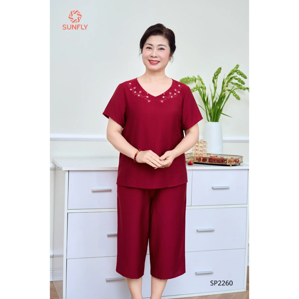 SP2260 Đồ bộ mặc nhà nữ linen áo cộc quần ngố