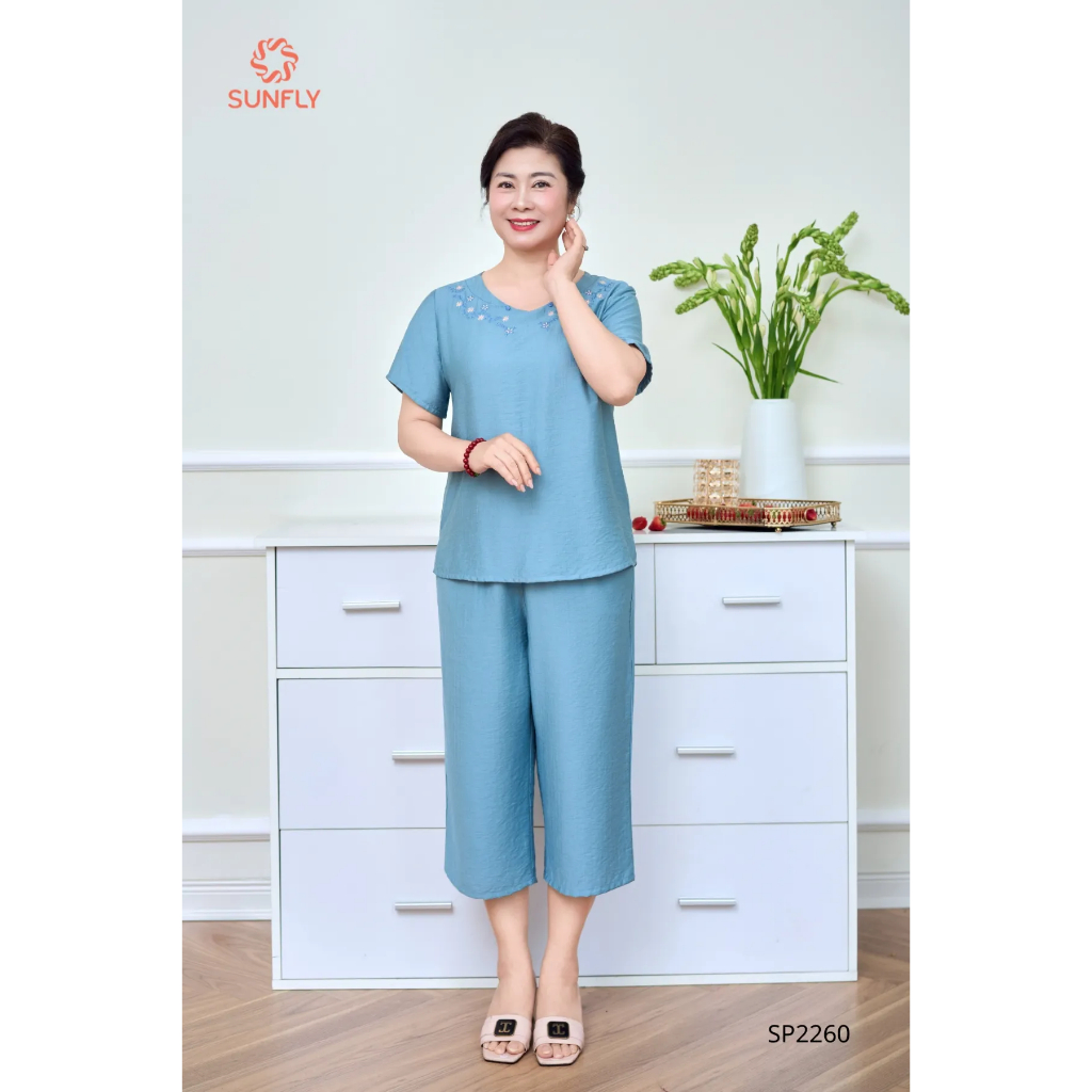 SP2260 Đồ bộ mặc nhà nữ linen áo cộc quần ngố