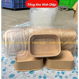 50 tô giấy Kraft chữ nhật 750ml kèm nắp pet trong (Tổng kho Vinh Diệp)