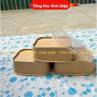 50 tô giấy Kraft chữ nhật 750ml kèm nắp pet trong (Tổng kho Vinh Diệp)