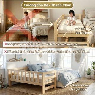 Giường Ngủ Cho Bé 1m8 Thanh Chắn | Giường Ghép Mở Rộng Cho Bé Ngủ Chung Bố Mẹ, Lắp Ráp