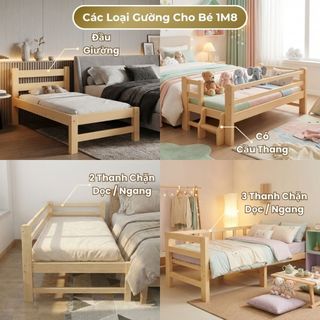 Giường Ngủ Cho Bé 1m8 Thanh Chắn | Giường Ghép Mở Rộng Cho Bé Ngủ Chung Bố Mẹ, Lắp Ráp