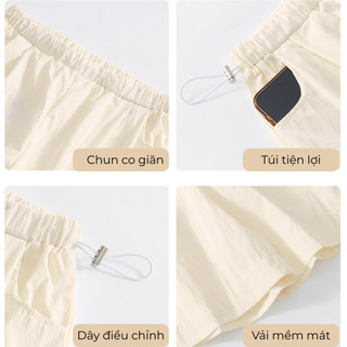 Quần Đùi Bầu Belles Chất Đũi Mềm Mát Dáng Ngố Lửng Mùa Hè Mặc Nhà Có Chun Rút Điều Chỉnh Co Giãn Mẫu Mới 2026 QĐL36
