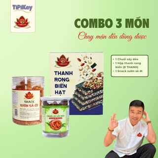 Combo 1 Chuối Sứ Sấy Dẻo 300g +1 Thanh Rong Biển Hạt (8 THANH) +1 Snack Sườn Sả Ớt 100g-TiPiKay Shop