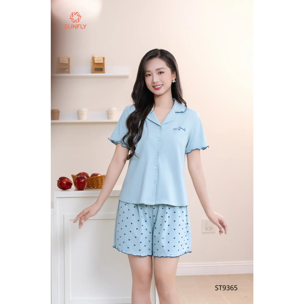 ST9365 Bộ pijama nữ cotton USA áo cộc quần sooc