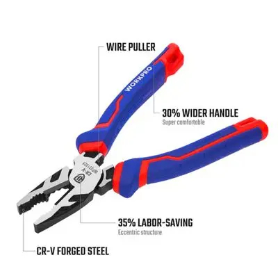 Kìm điện WORKPRO bằng thép CR-V cao cấp WP231024 (160mm), WP231025 (180mm), WP231026 (200mm) - Hàng chính hãng