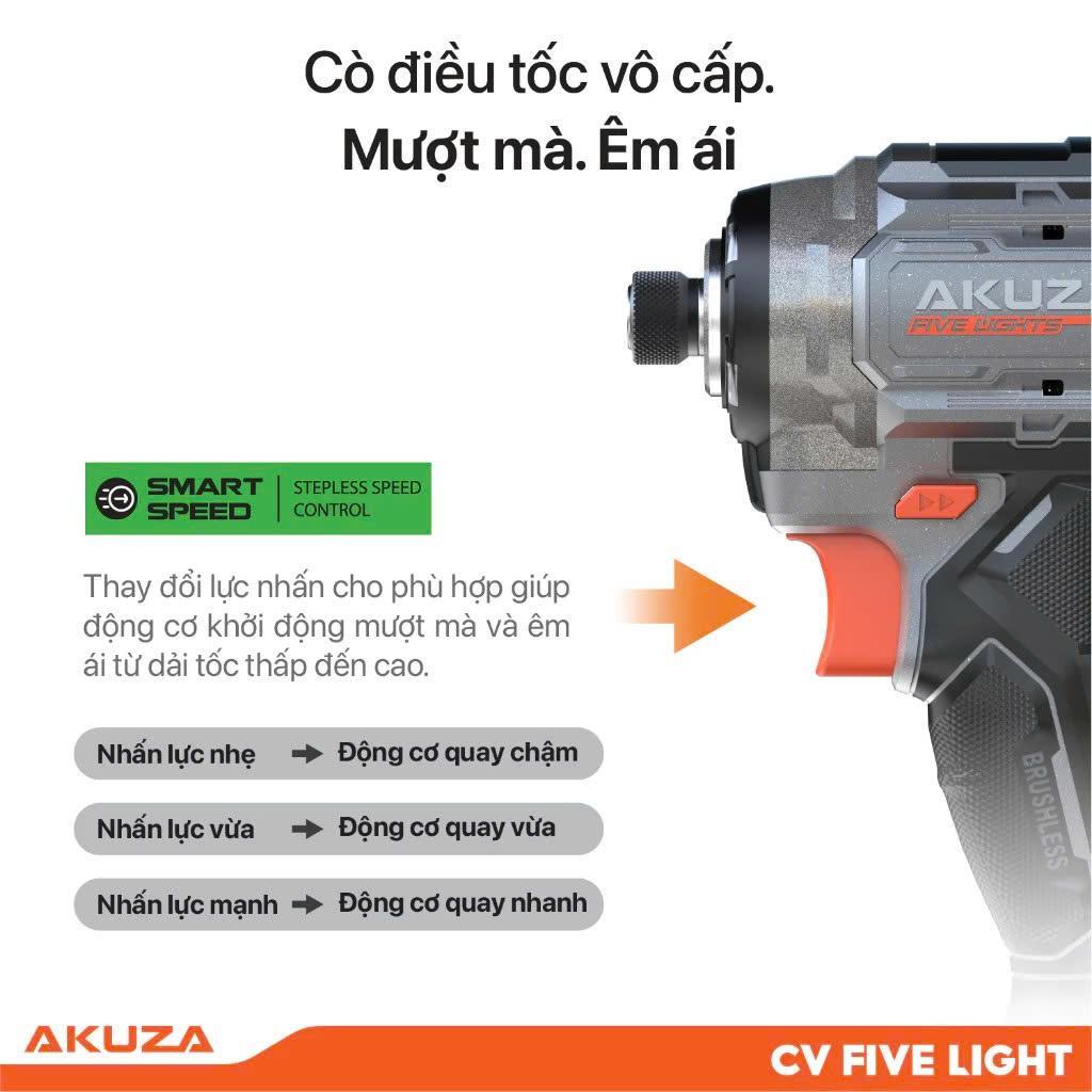 Máy Bắn vít Akuza Five Light - Máy bắn vít cao cấp 21V, 255nm, tính năng tự dừng trên vật liệu mỏng
