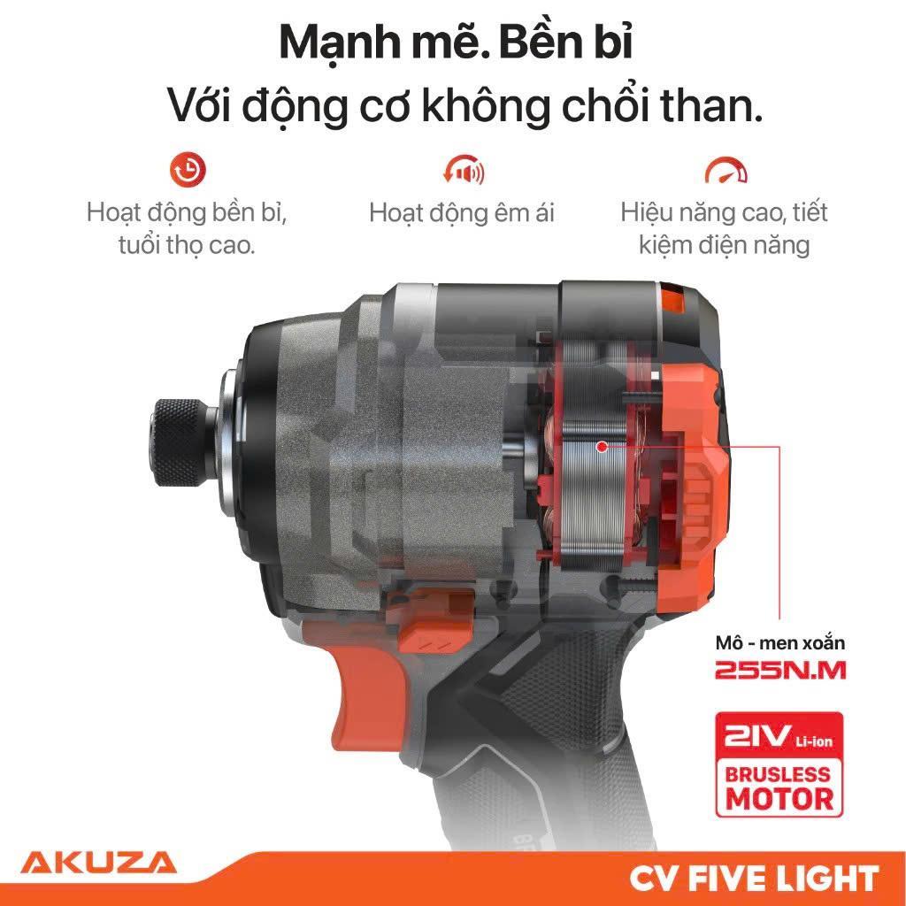 Máy Bắn vít Akuza Five Light - Máy bắn vít cao cấp 21V, 255nm, tính năng tự dừng trên vật liệu mỏng