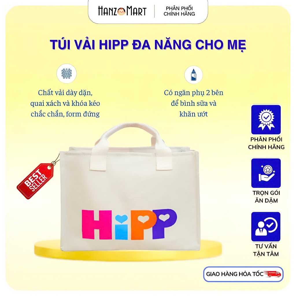 Túi vải HiPP đa năng/áo thun cho mẹ bỉm sữa, có khóa kéo, mang đi làm, đi chơi, đi dã ngoại
