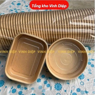 50 tô giấy Kraft chữ nhật 750ml kèm nắp pet trong (Tổng kho Vinh Diệp)