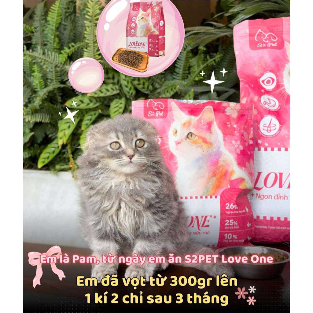 Hạt Cho Mèo S2 Pet Love One Vị Cá Hồi Và Gà Thơm Ngon Dễ Tiêu Hoá, Tăng Cường Sức Đề Kháng Cho Mèo