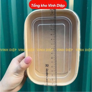 50 tô giấy Kraft chữ nhật 750ml kèm nắp pet trong (Tổng kho Vinh Diệp)