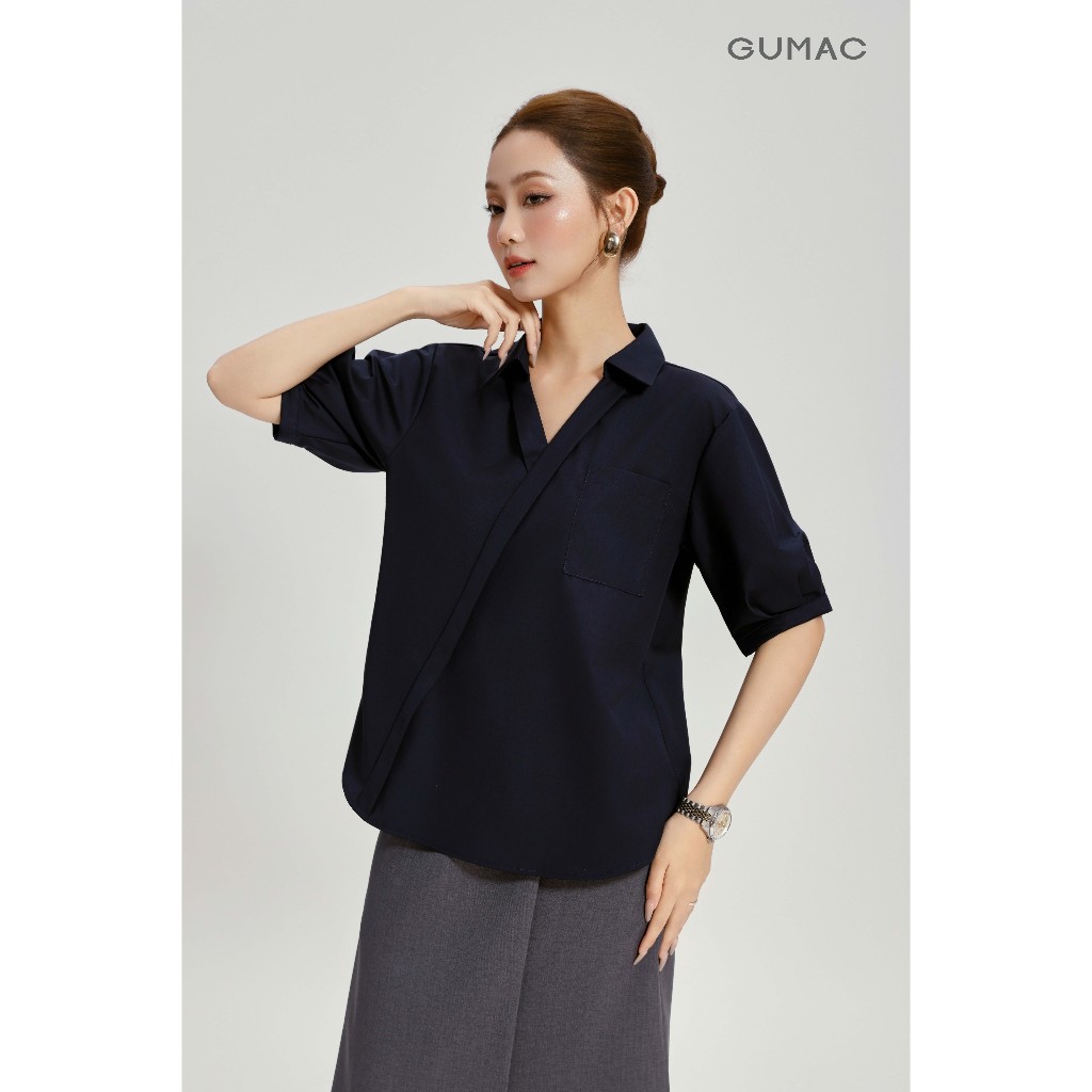 Áo Sơ Mi Nữ GUMAC Form Suông Cổ V Nẹp Đắp Chéo Tôn Dáng Nữ Tính AG04018