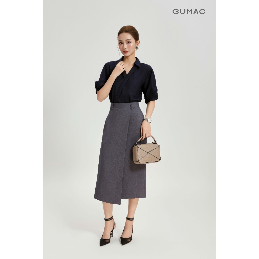 Áo Sơ Mi Nữ GUMAC Form Suông Cổ V Nẹp Đắp Chéo Tôn Dáng Nữ Tính AG04018