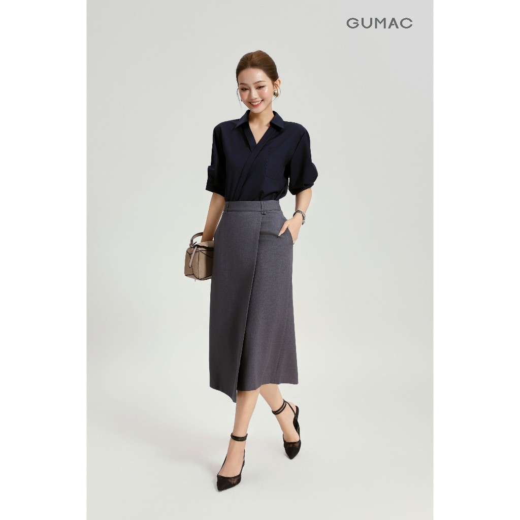 Chân Váy Nữ GUMAC Form Suông Vạt Đắp Chéo Đỉa Đôi Cách Điệu Sang Trọng VG04003
