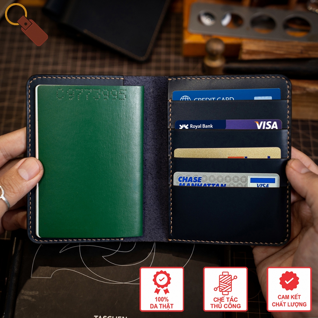 Bao Passport Mino Crafts Có Ngăn Thẻ Da Bò Thật Thiết Kế Gọn Gàng Bền Bỉ
