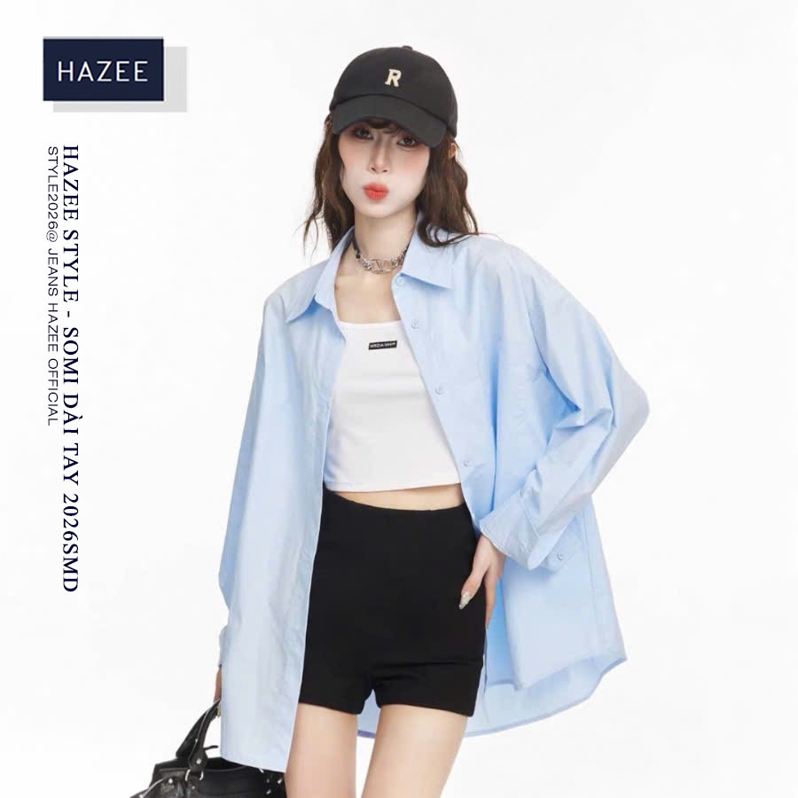 Áo Sơ Mi Nữ Form Rộng Xanh Pastel HAZEE Ulzzang Khoác Ngoài Croptop Xuân Hè Hot Trend