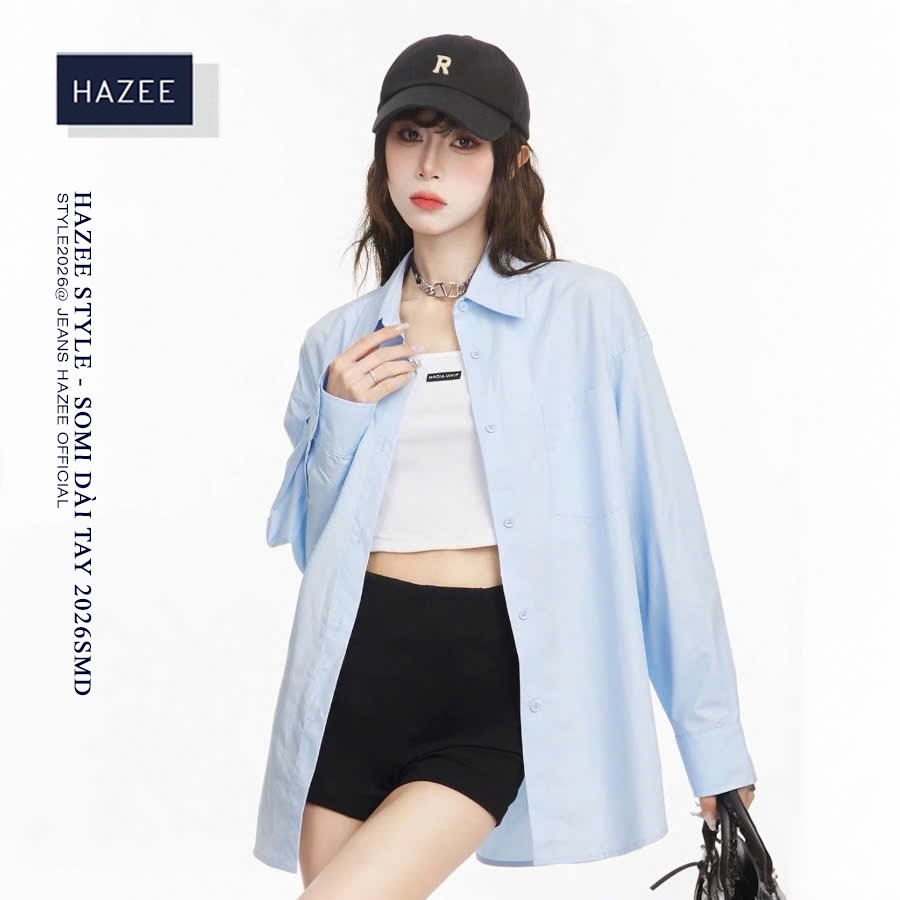 Áo Sơ Mi Nữ Form Rộng Xanh Pastel HAZEE Ulzzang Khoác Ngoài Croptop Xuân Hè Hot Trend