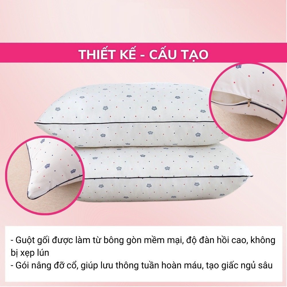 Ruột gối đầu bông gòn hoạ tiết vương miện kích thước 45x65 êm ái nâng tầm giấc ngủ