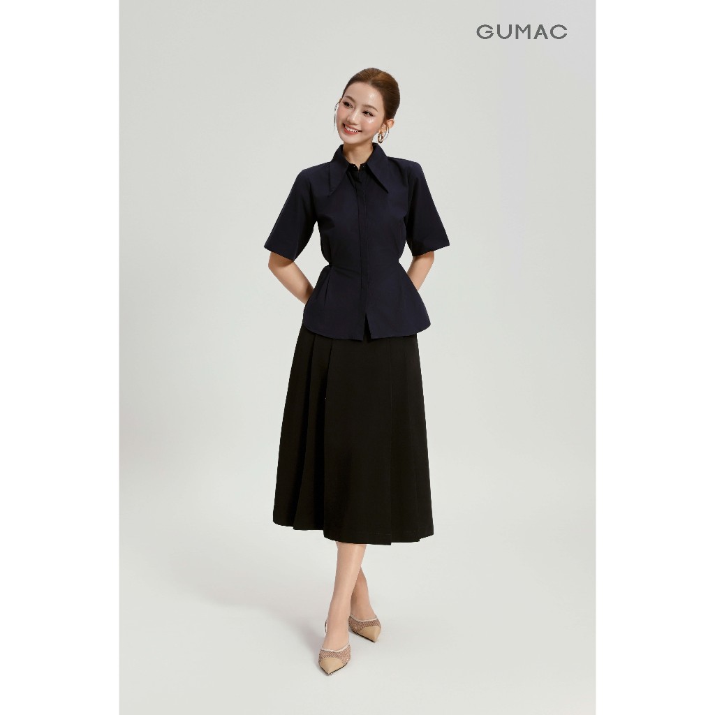 Áo Sơ Mi Nữ GUMAC Form Suông Tay Lửng Cổ Nhọn Buộc Eo Tôn Dáng Thanh Lịch AG04001