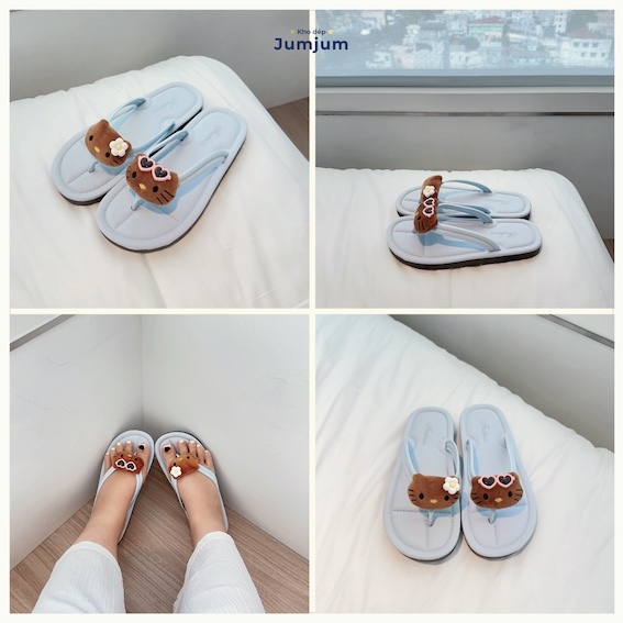 Dép xỏ ngón nữ đi biển mùa hè HOTTREND kitty 3D nổi xinh phiên bản cao cấp đế mềm cao 1.5 cm chống trượt JJKEP15